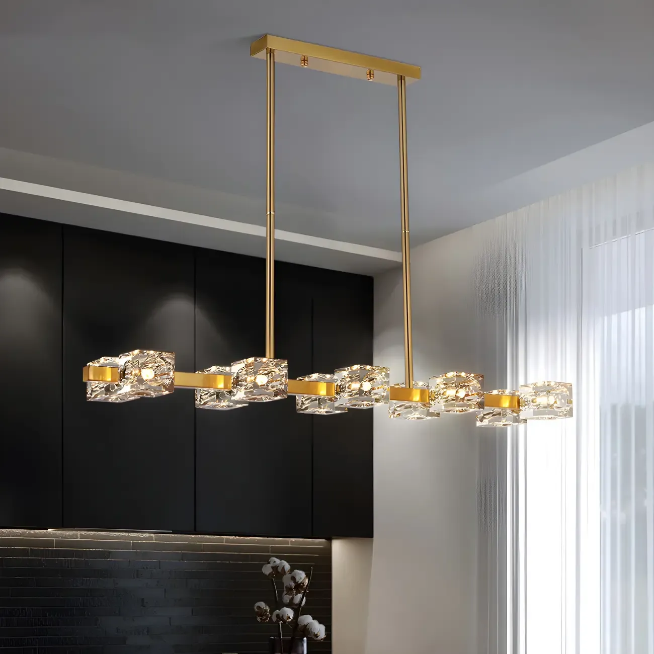Adjustable Gold/Black Rectangle Crystal Island Chandelier
