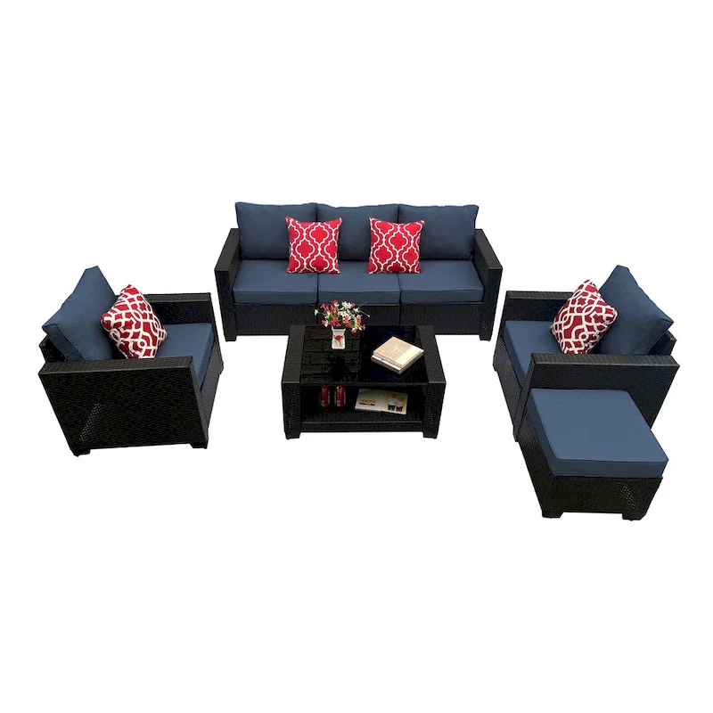7-Piece PE Rattan Wicker Cushioned Sofa Set