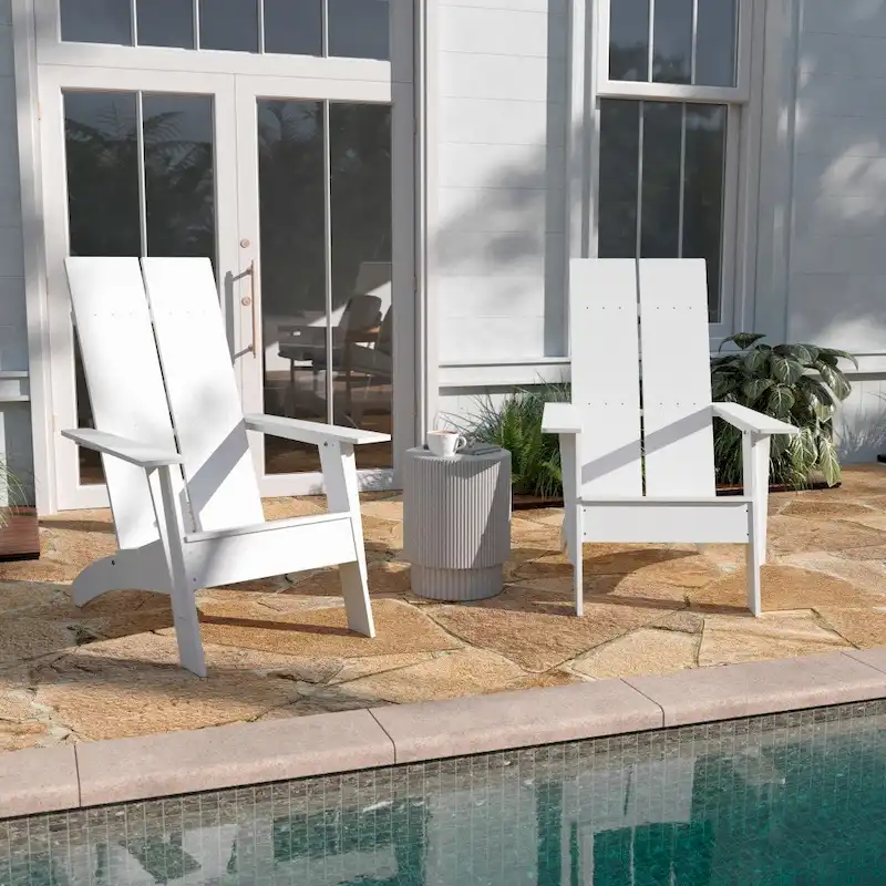Modern Dual Slat Back Adirondack Style Chairs, Set of 2