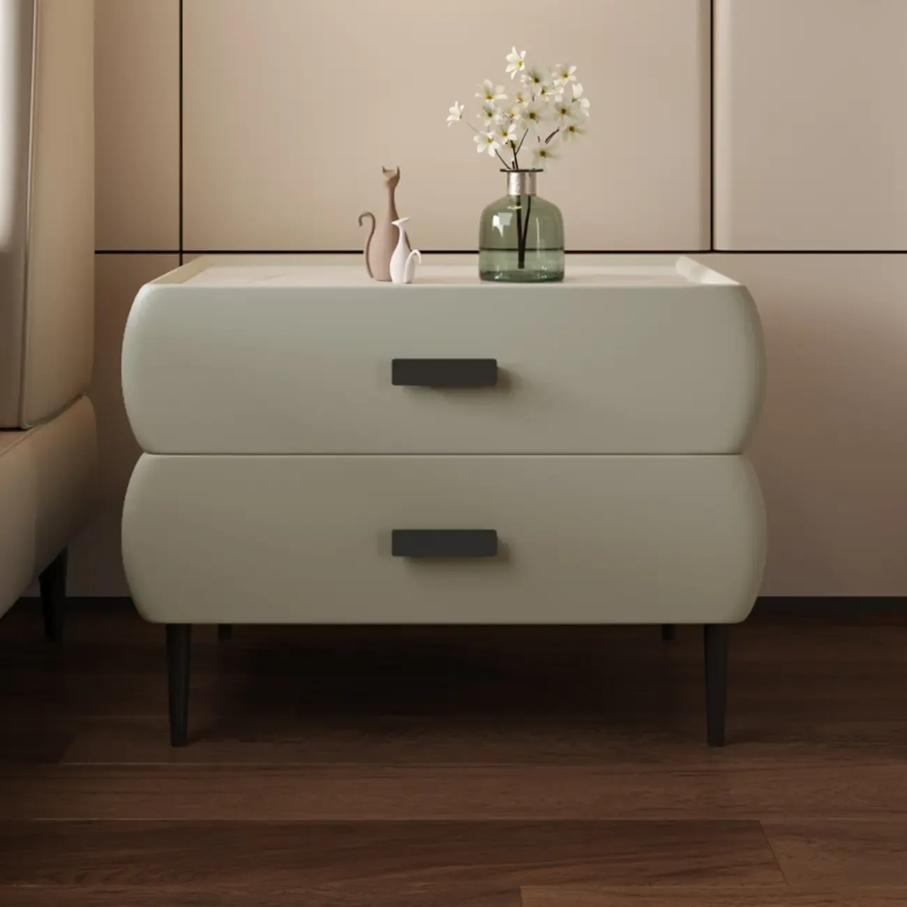 Simple Sintered Stone Top 2-Drawer Nightstand