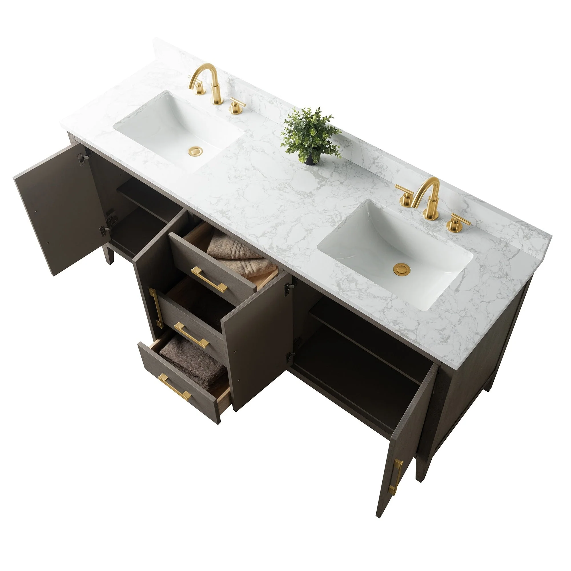 Vanity Art 72 Double Sink Bathroom Vanity Cabinet with Engineered Marble Top