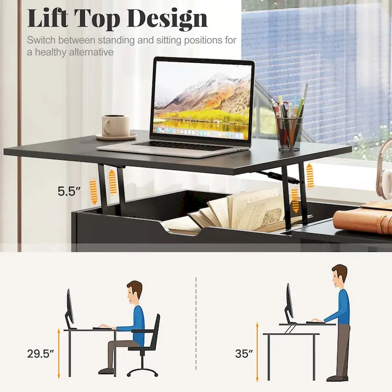 Costway Lift Top Computer Desk Standing Desk with Hidden Compartments - See Details