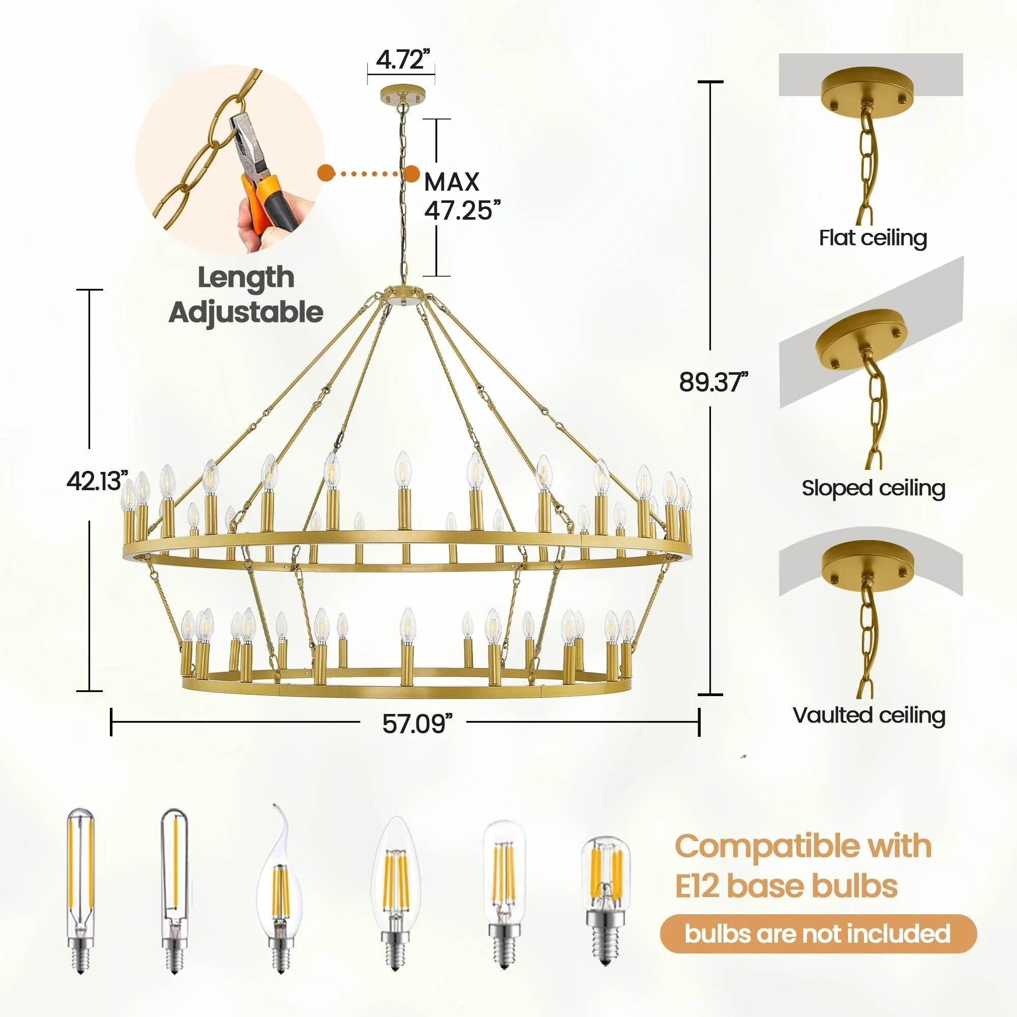 Modern Farmhouse Chandelier 2 Tier Round Wagon Wheel Chandelier Large High Ceiling Light.