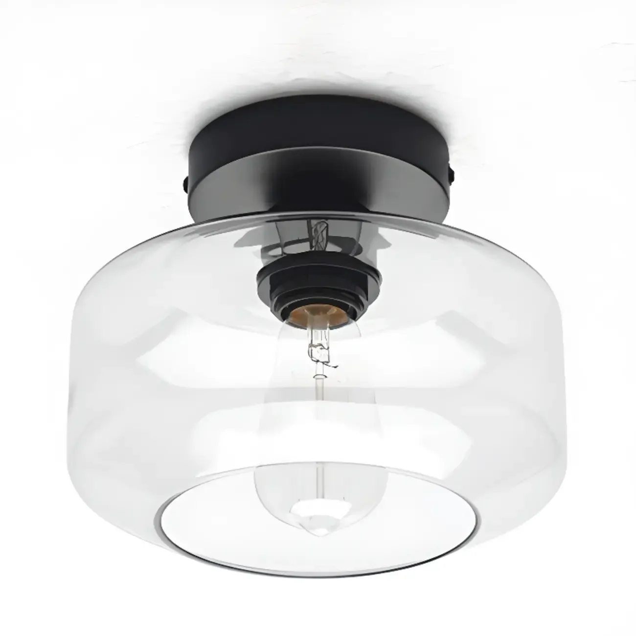 Hallway Industrial Clear Glass Semi Flush Ceiling Light
