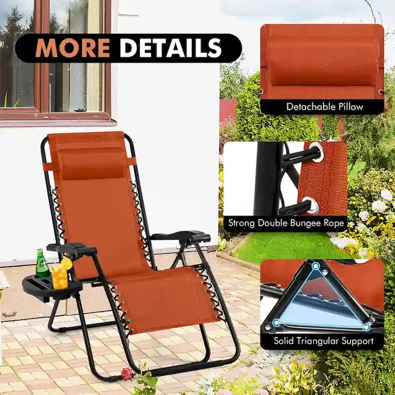 Costway Folding Zero Gravity Reclining Lounge Chairs Beach Patio with - 1 PCS