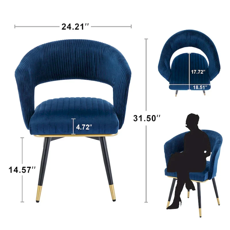 Swivel Velvet Dining Chair with Metal Legs, Set of 2