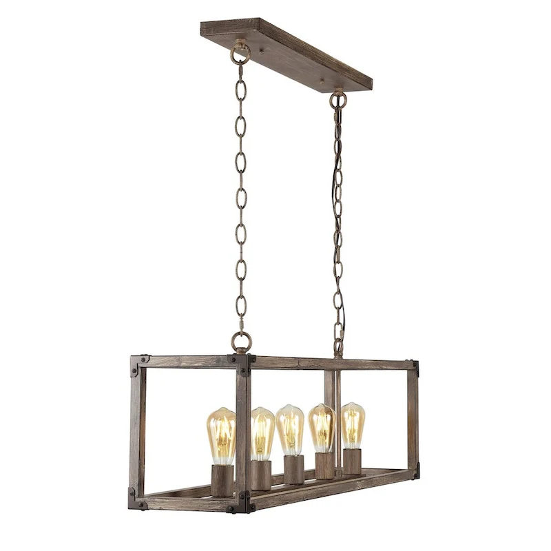 Zeniba 36  5-Light Linear Adjustable Iron Rustic Farmhouse LED Pendant, Brown by JONATHAN Y