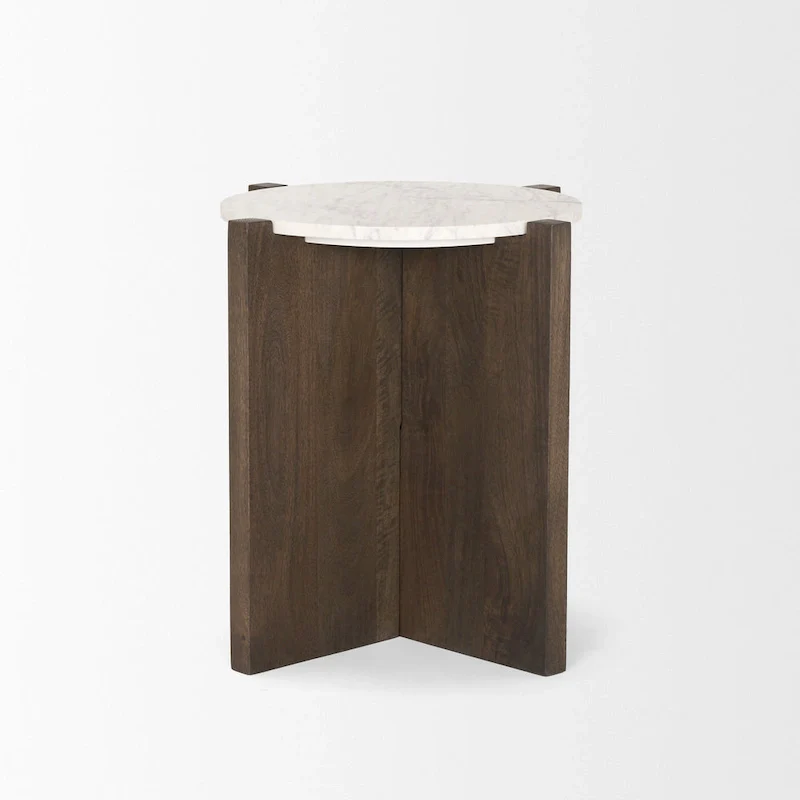 Bianca Dark Brown Wood w/ Marble Round Accent Table - 22.0L x 22.0W x 22.0H
