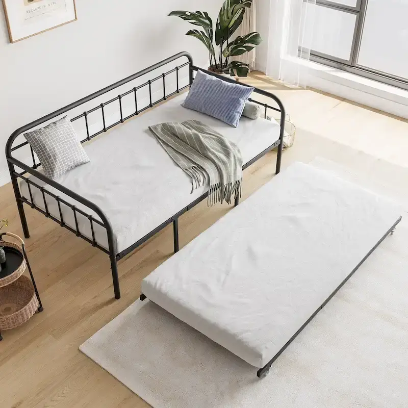 Twin Size Metal Daybed Frame with Trundle