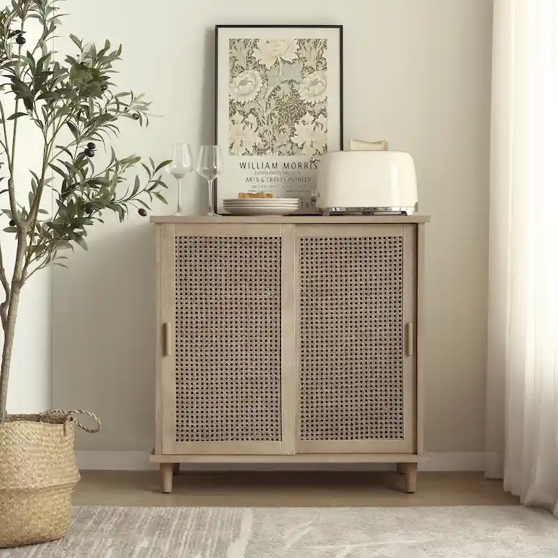 Art Leon Woven Rattan Wicker Accent Cabinet