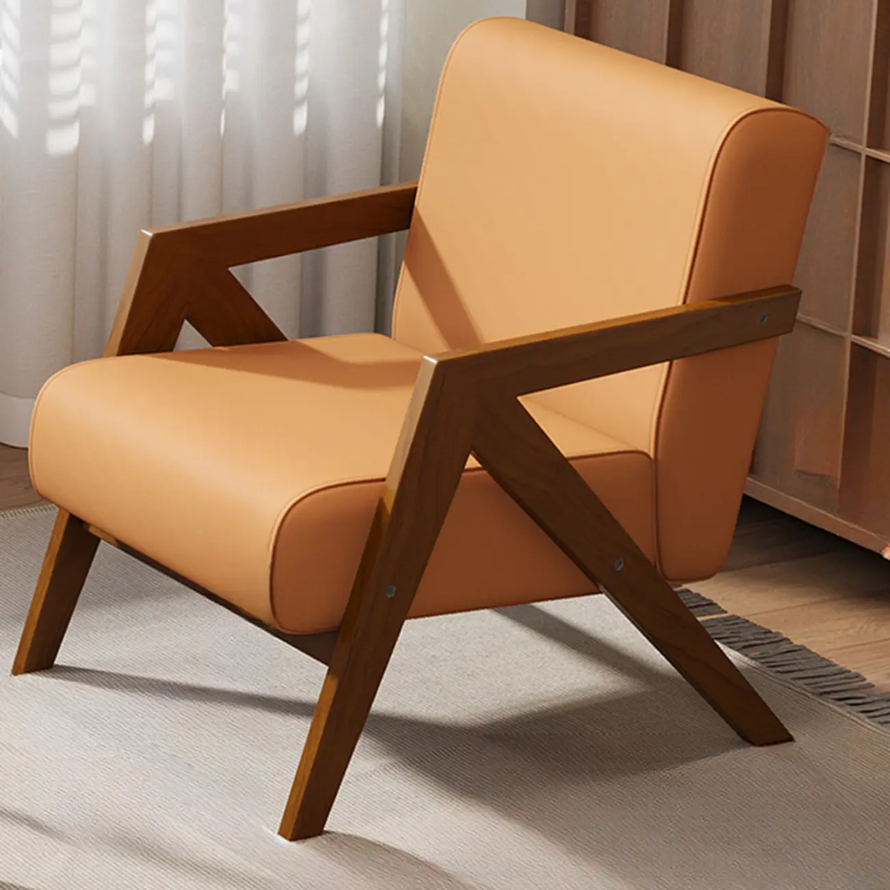 Arm Chair Linen Faux Leather Living Room