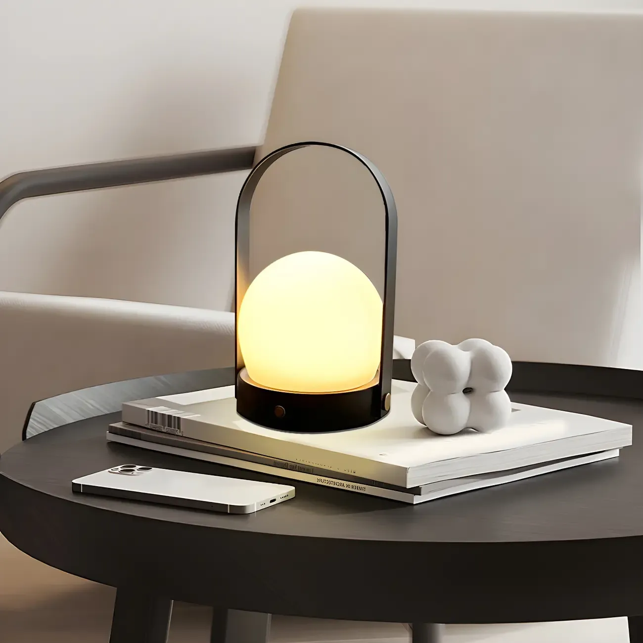 Portable Black Globe Shade LED Lantern Cordless Table Lamp