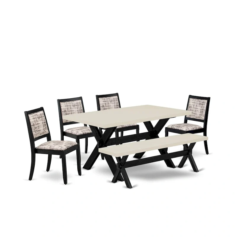 East West Furniture dining room set - a kitchen table & Stackable dining chairs - Wire-brushed Black (Pieces & Seat Options)