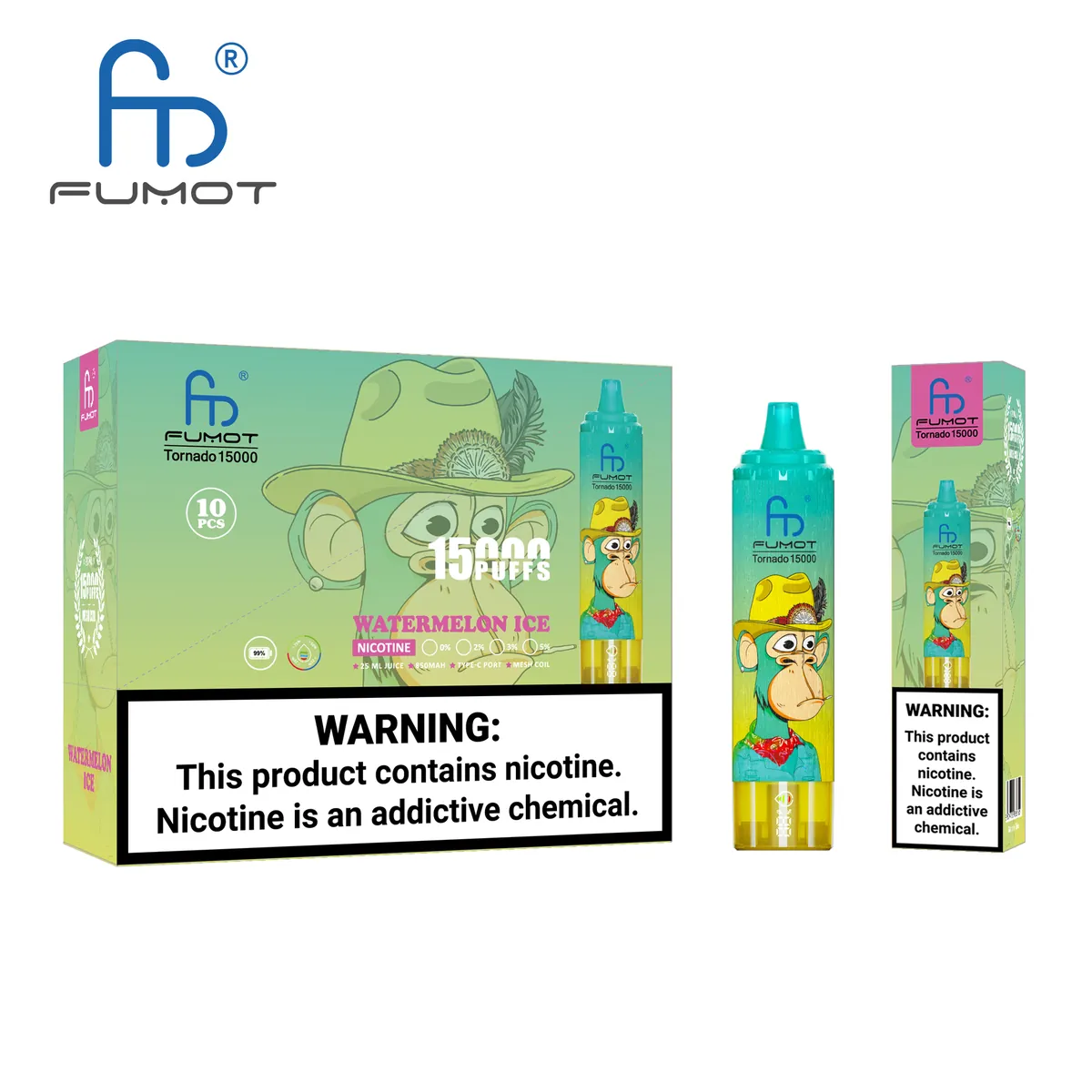 Fumot Tornado 15000 Watermelon Ice – 10er-Displaybox mit Einweg-Vape und Einzelpackung