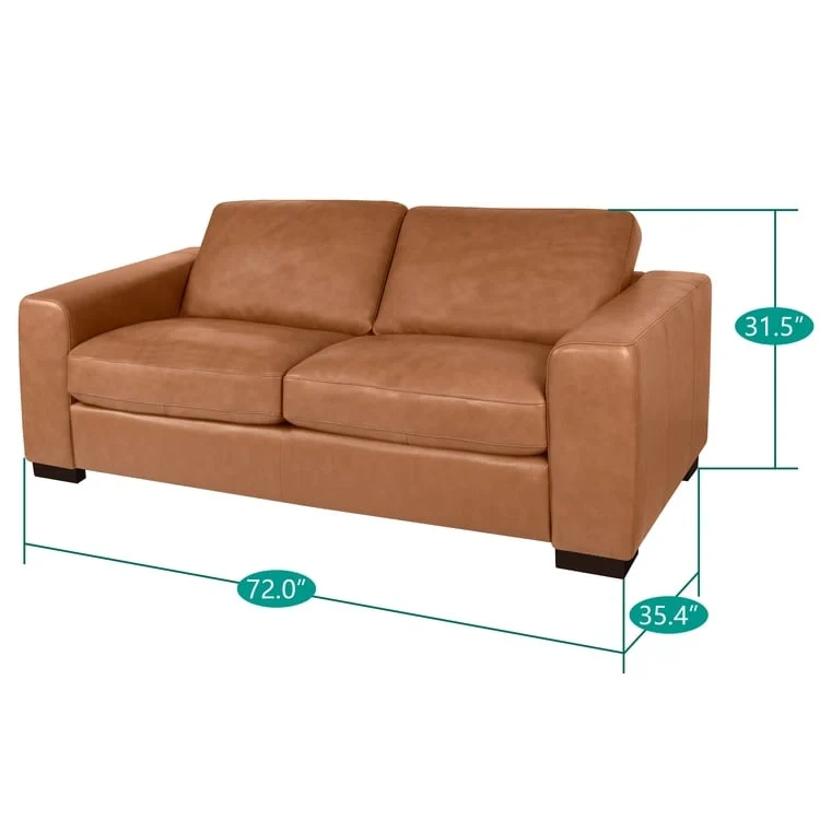 Luxury Cowhide Leather Loveseat with Firm Cushions, Spacious 2-Seat Design, and Bolster Pillows