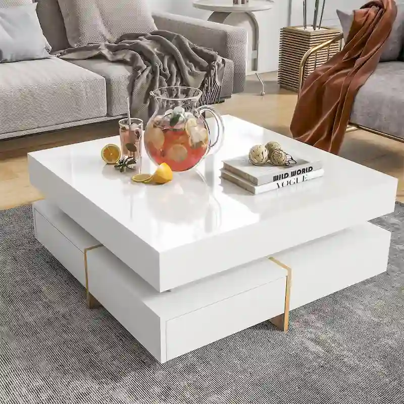 Harper&Bright Designs Multi-Storage Square Gloss Coffee Table