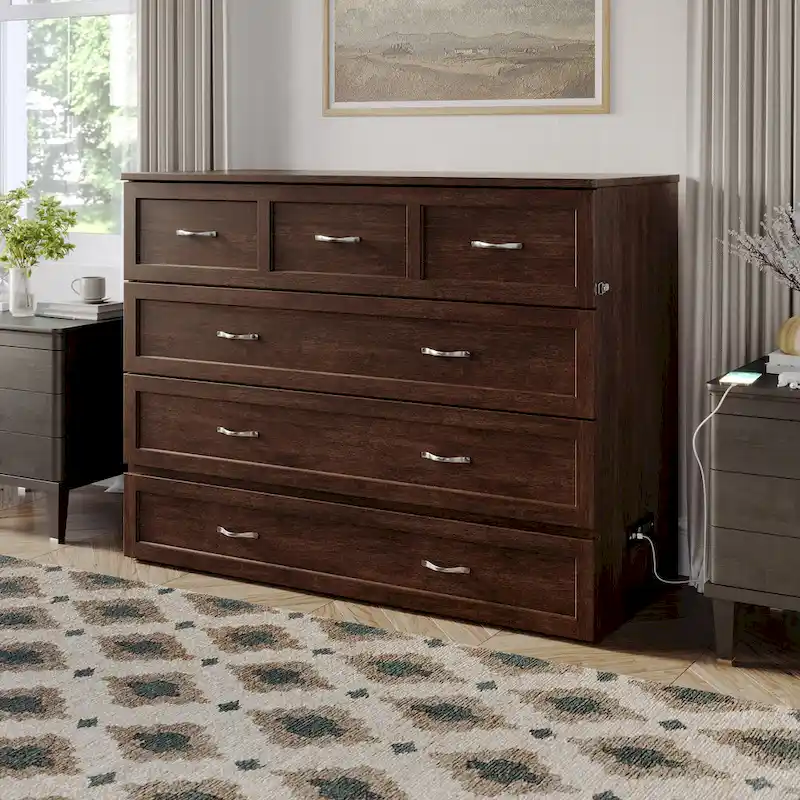 Northfield Full Murphy Bed Chest with Mattress in Burnt Amber