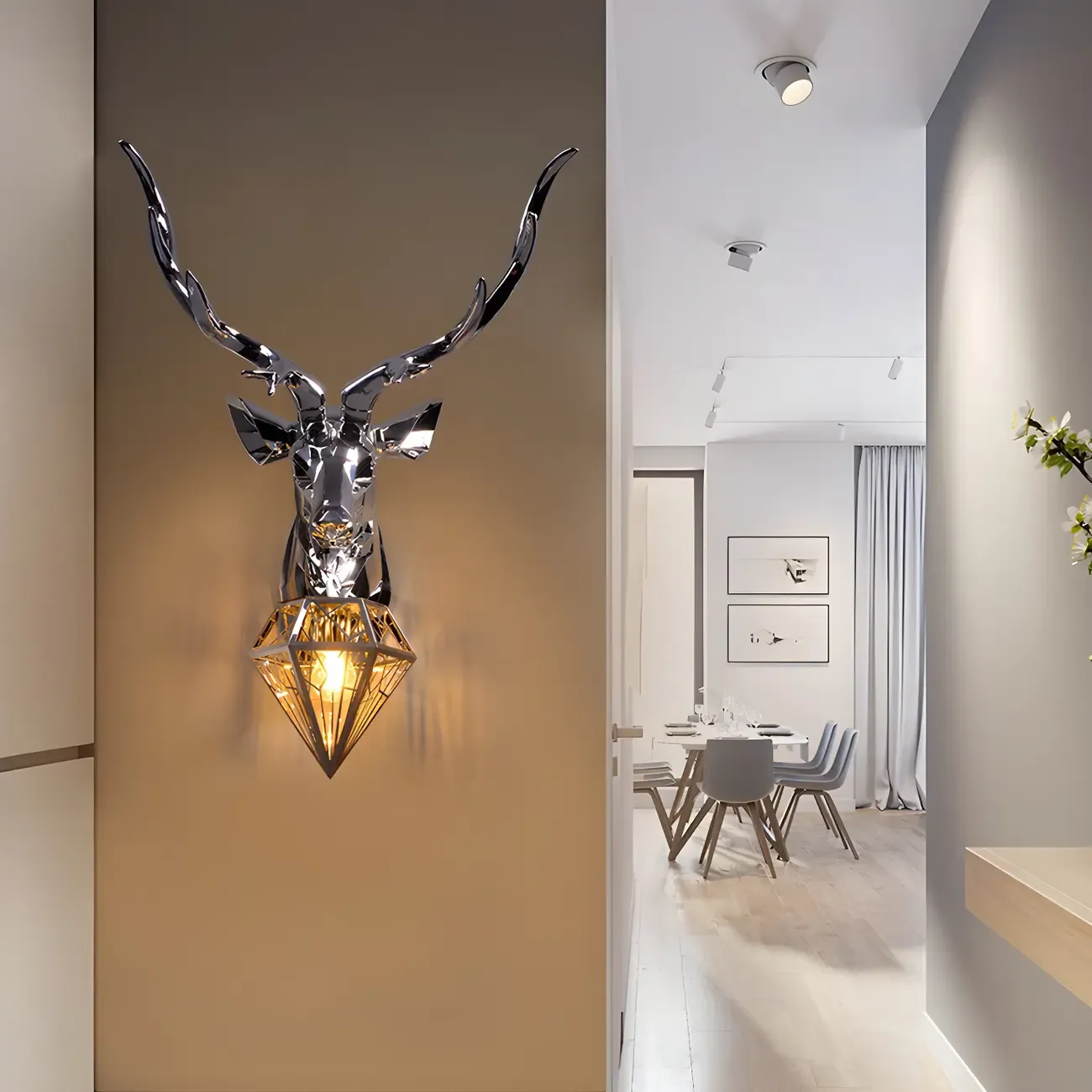 Modern Metal Glossy Deer Head Design Wall Sconce