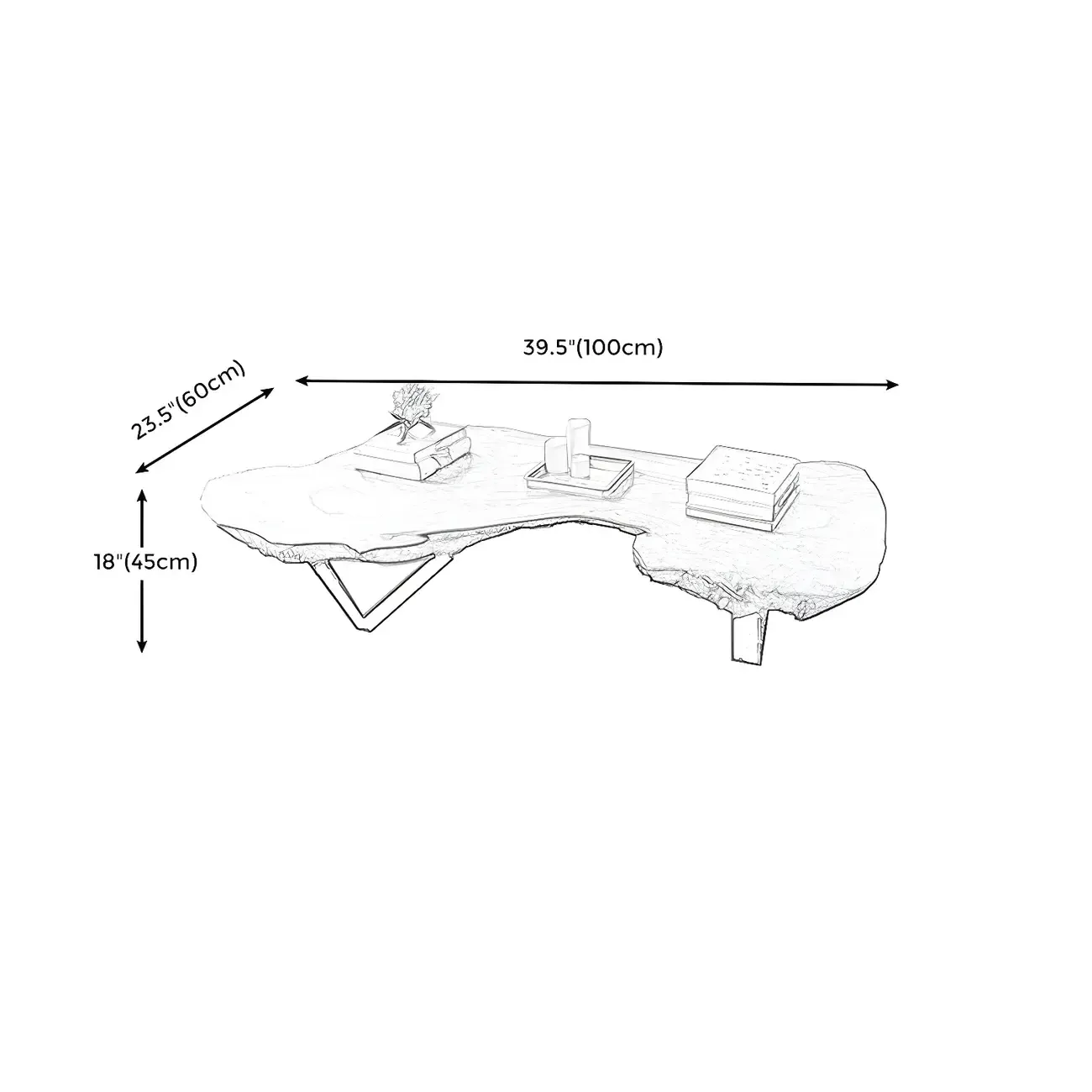 Geometric Modern Red Wood Top Steel Base Coffee Table