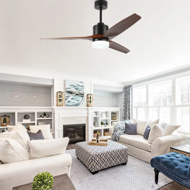 52  Farmhouse Solid Wood Ceiling Fan with Dimmable LED Light, 3-Speed Reversible Ceiling Fan with Remote