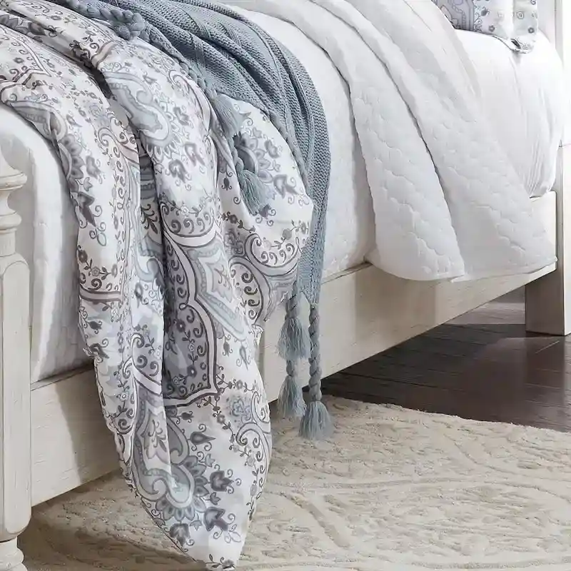 Farmhouse Reimagined Antique White with Chestnut King Poster Bed