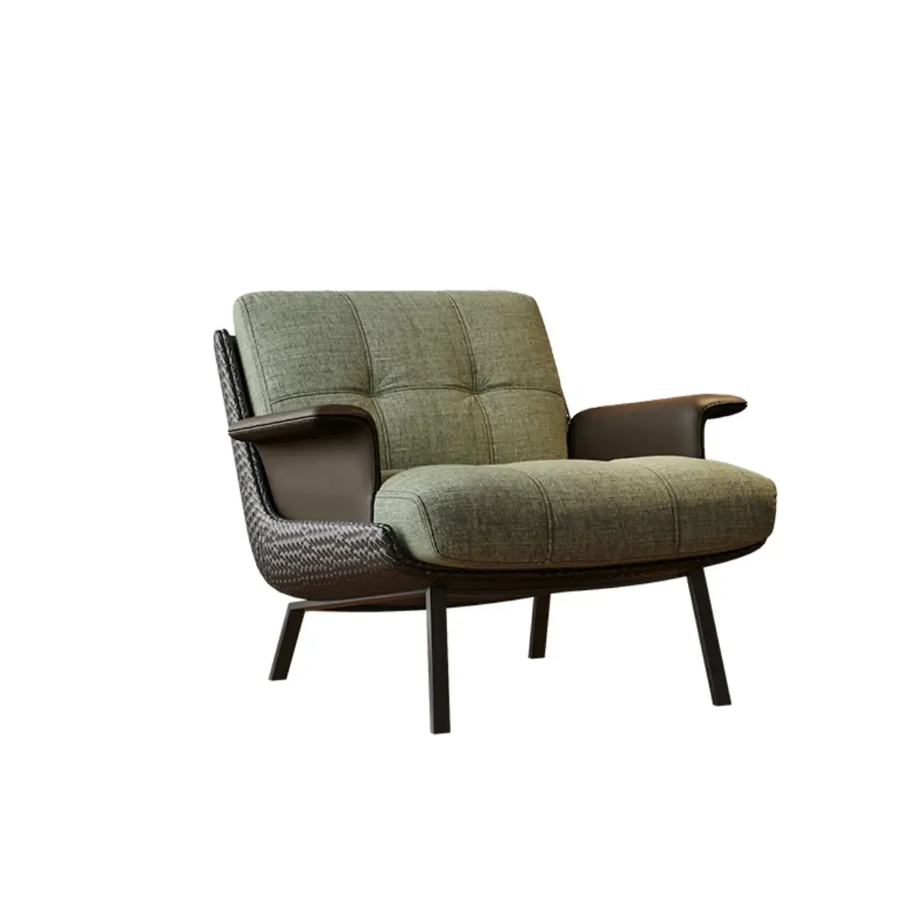 Modern Wingback Armrest Accent Chair Cotton Linen Fabric