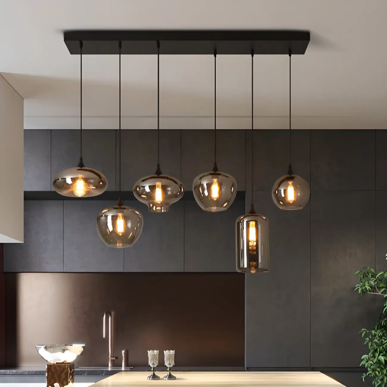 Modern Grey Glass Island Pendant Lighting for Kitchen