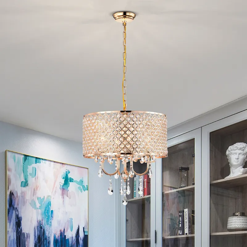 Lucilia 18 Inch Modern-Glam Style Gold Polished Finish Pendant Crystal Lighted Chandelier 4-Light - N/A