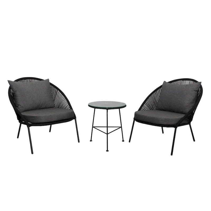 Solana Black Rope 2 Person Stacking Seating Group with Cushions
