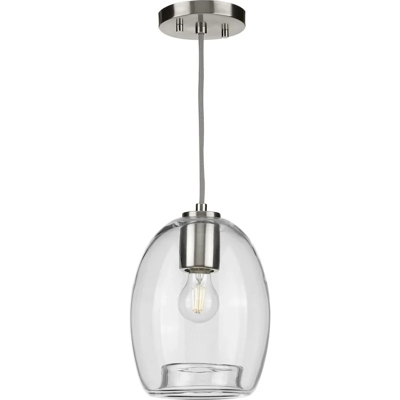 Caisson Collection Brushed Nickel One-Light Mini-Pendant - 14.200  x 9.500  x 9.500