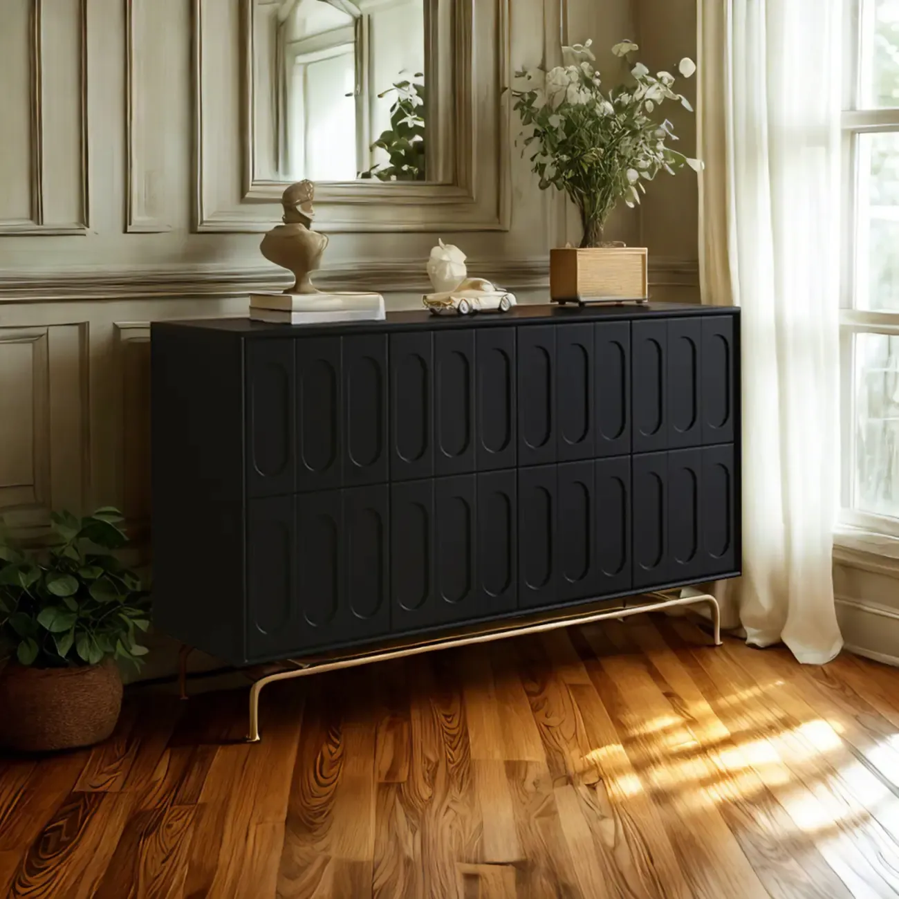 35.5 Modern Pine Black Storage Cabinet for Living Room