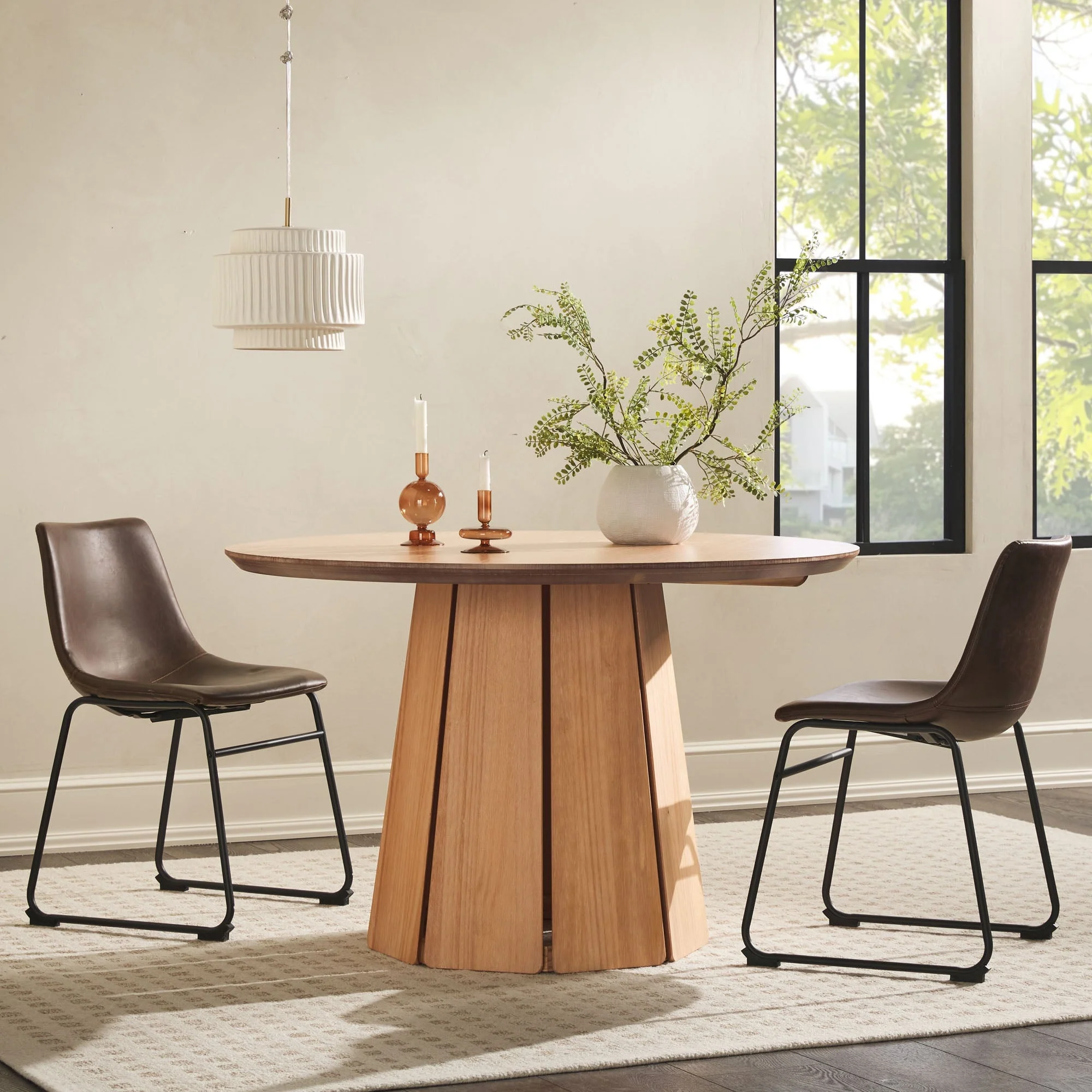 Koa 48 Round Solid Wood Pedestal Dining Table