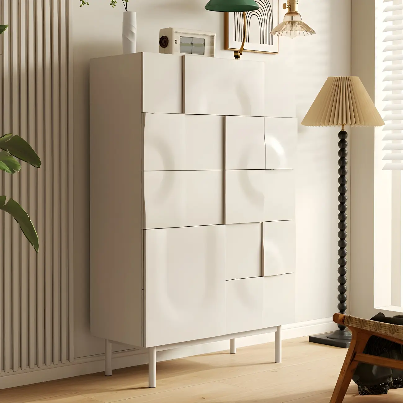 Modern White Wooden Sideboard with Multi-Drawers