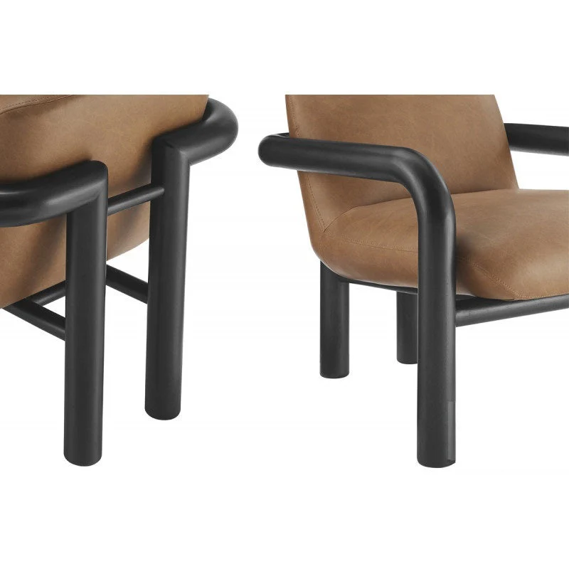 Modern Curve Wood Frame Faux Leather Accent Chair