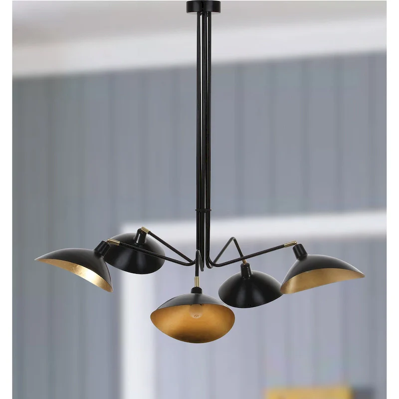 SAFAVIEH Lighting Shara 49-inch 5-Light Lettie Gold Leaf Detail Pendant - 49  W x 49  D x 43  H - Black - 49Wx49Dx43H