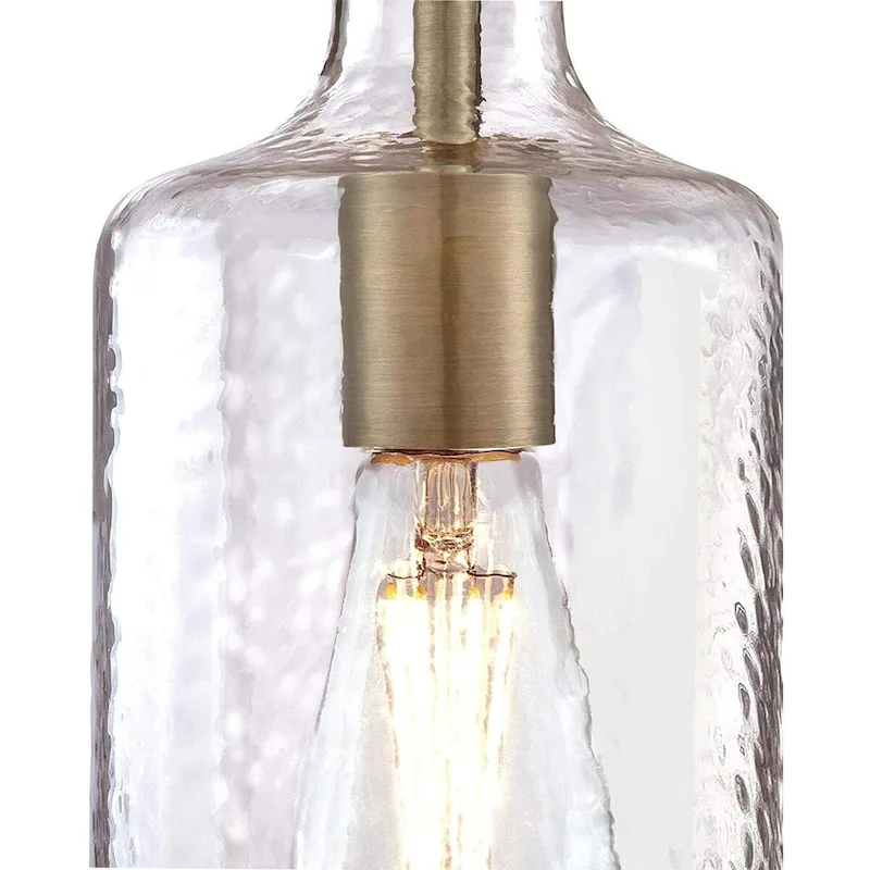 Antique brass glass pendant light with Clear Textured Glass