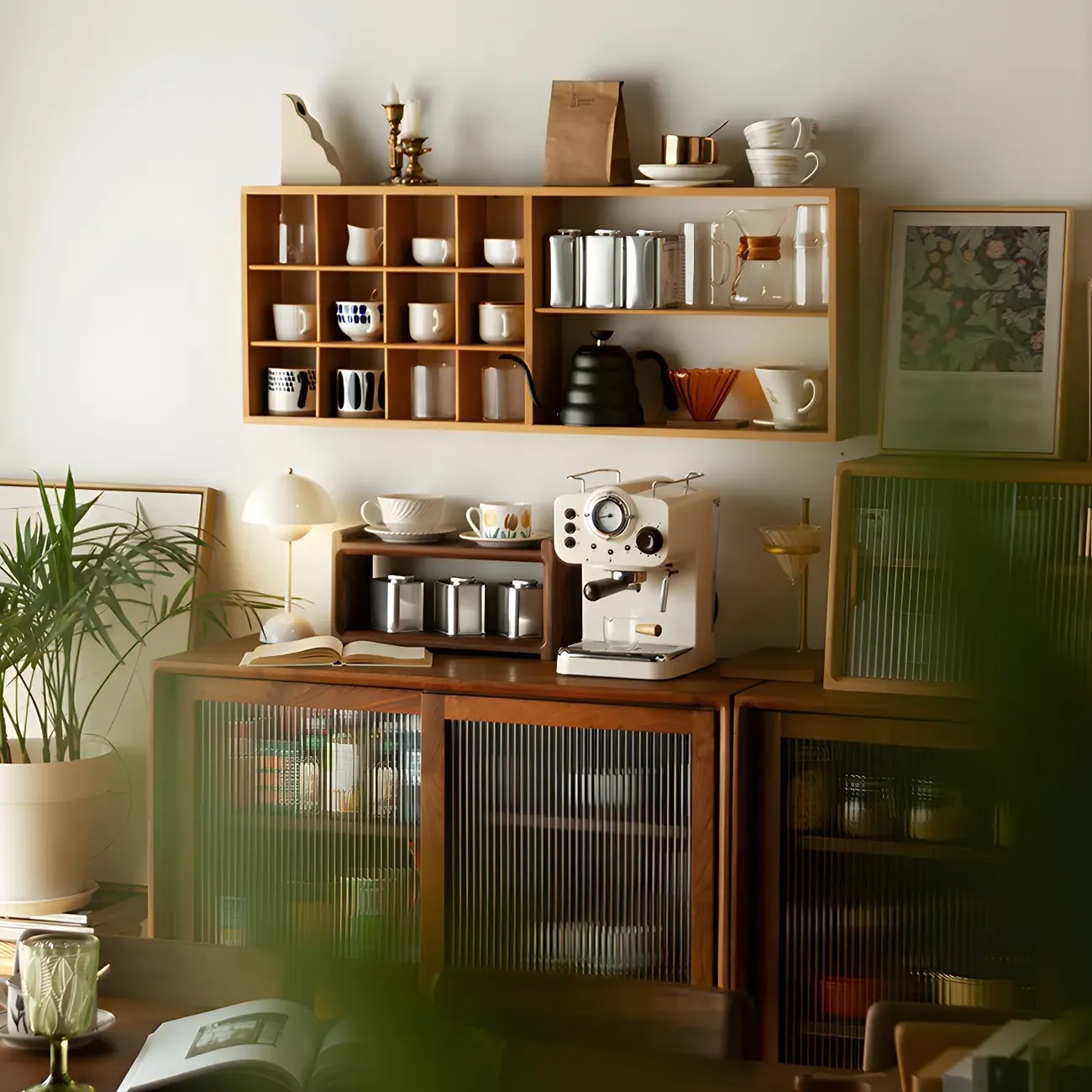 Rectangular Wood Wall-Mounted Open China Cabinet