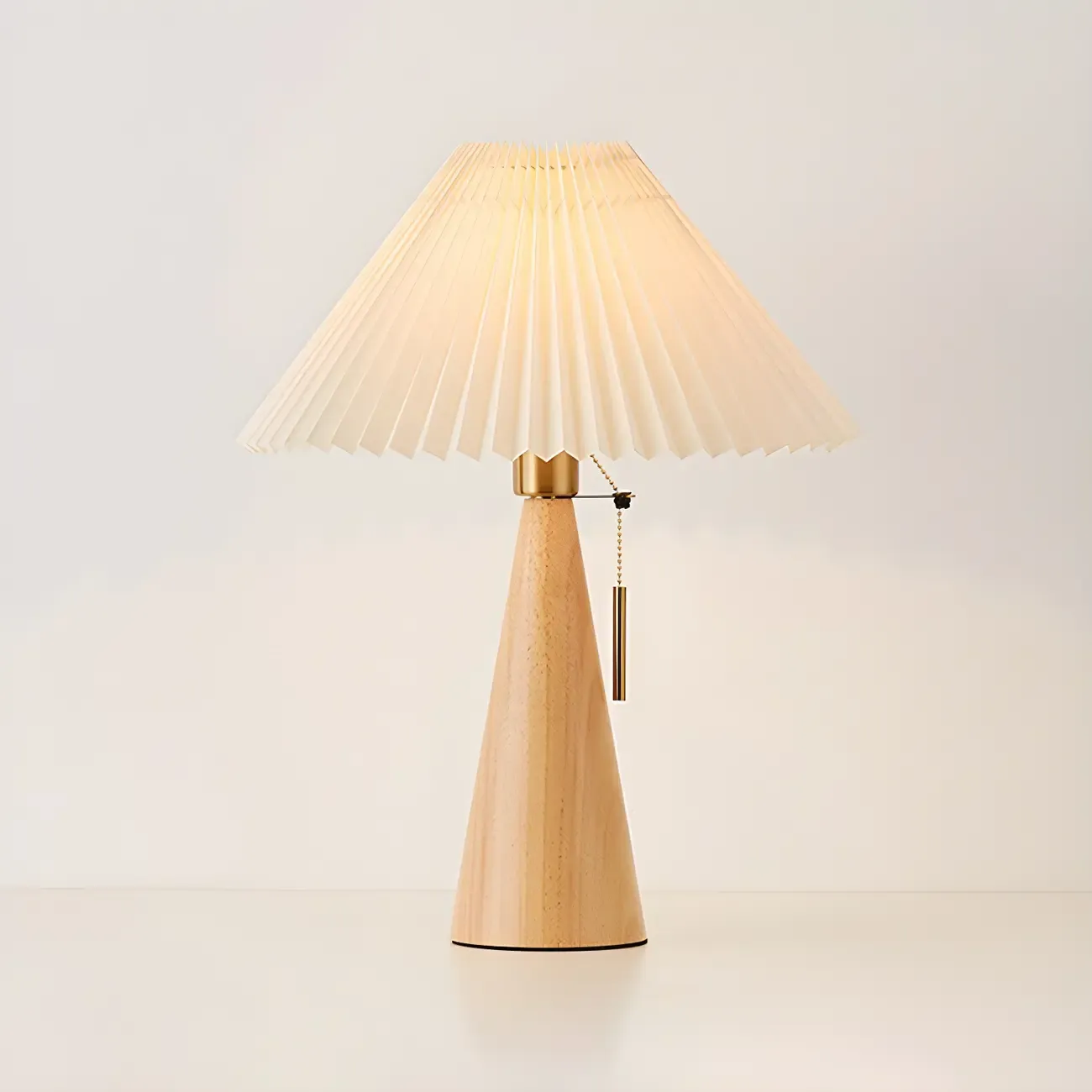 Modern Remote Wood Cone Bedside Table Lamp LED & Fabric