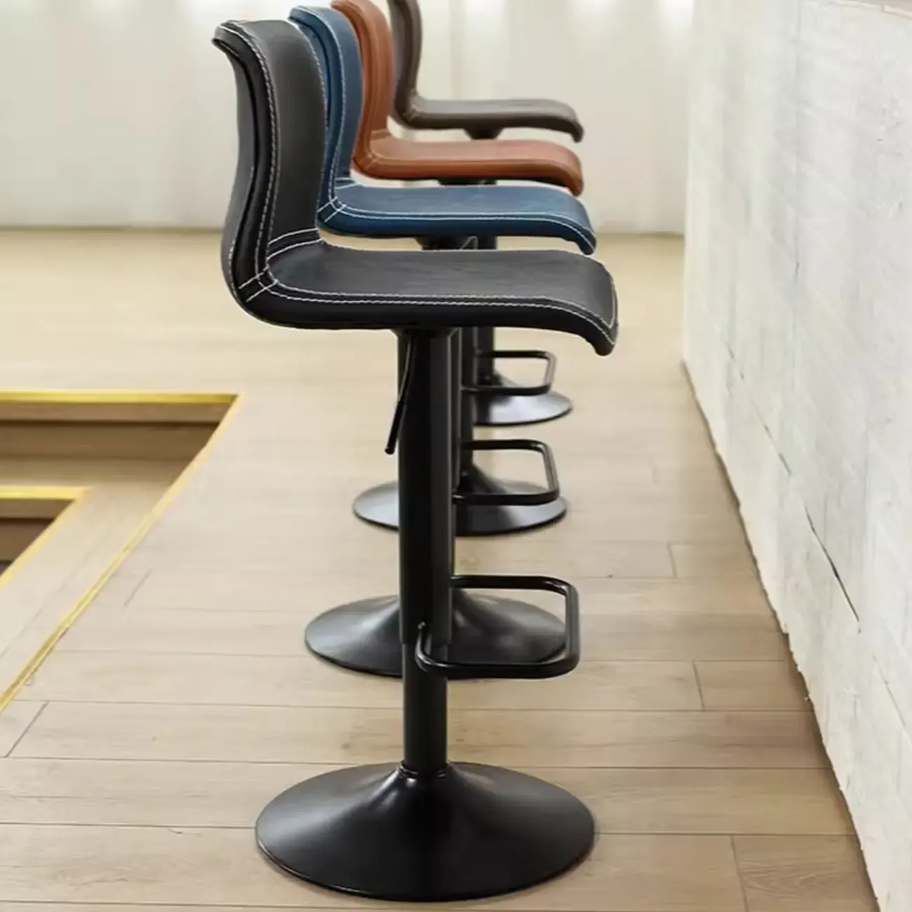 Leather Low Back Adjustable Swivel Sleek Bar Stools