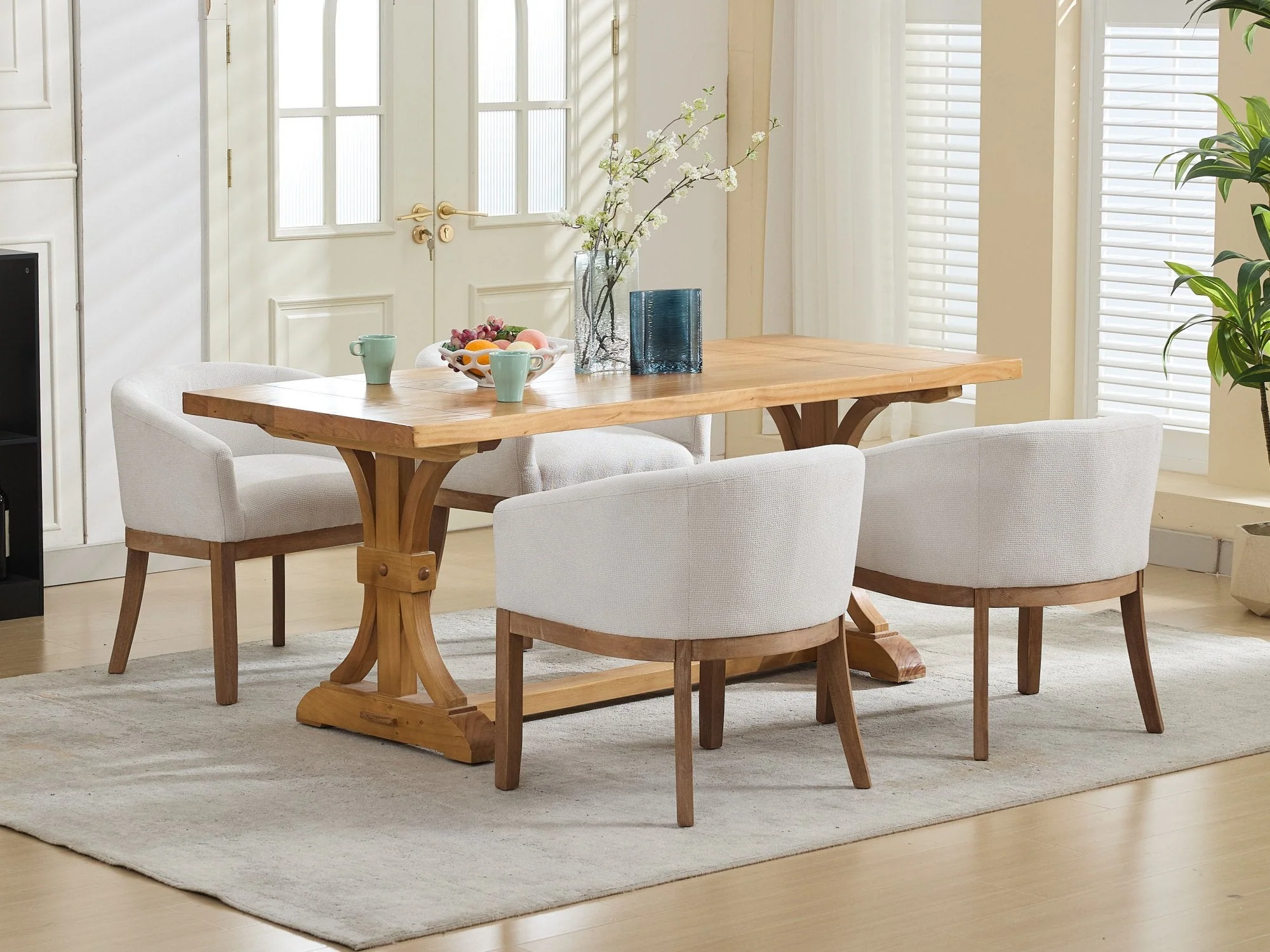 Mid Century Modern Upholstered Linen Barrel Dining Chairs