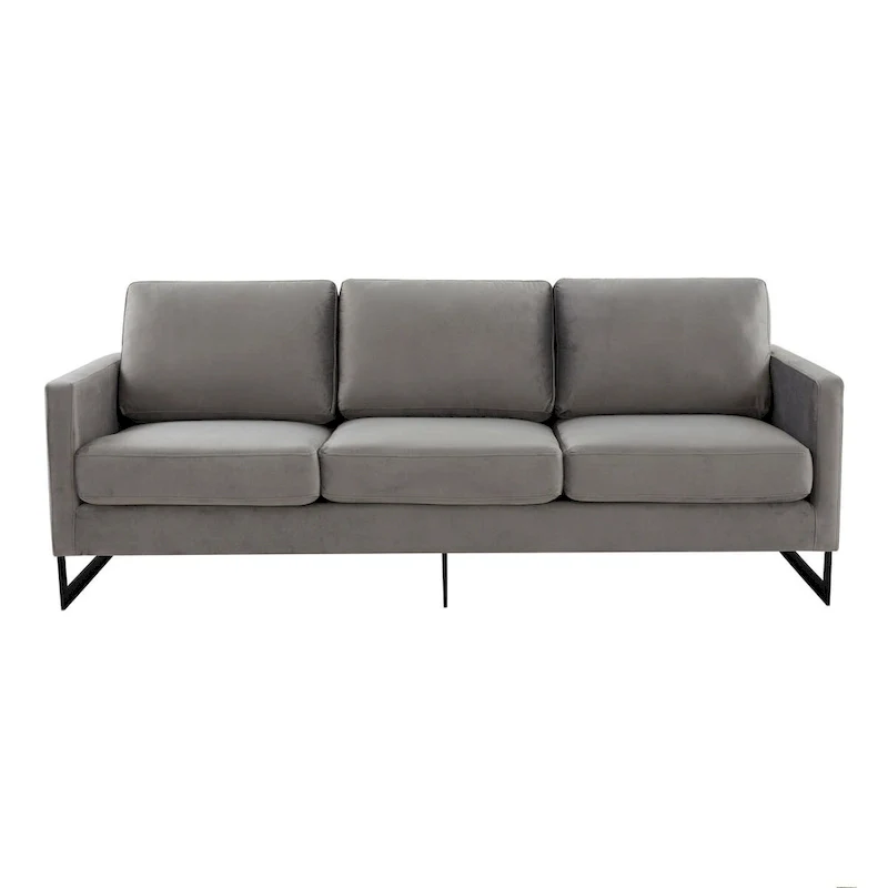 Leisuremod Lincoln 3-Seater Upholstered Velvet Sofa with Black Stainless-Steel Base