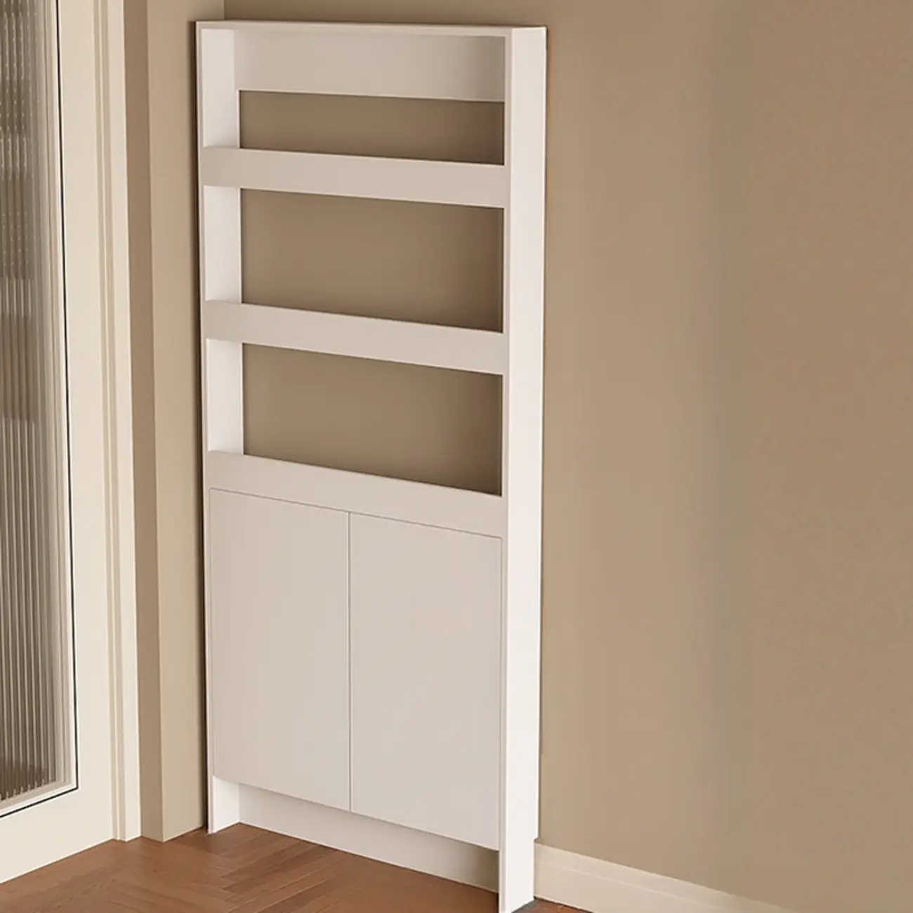 Slim Black 5-Tier Open Back Wood Bookcase with Cabinet