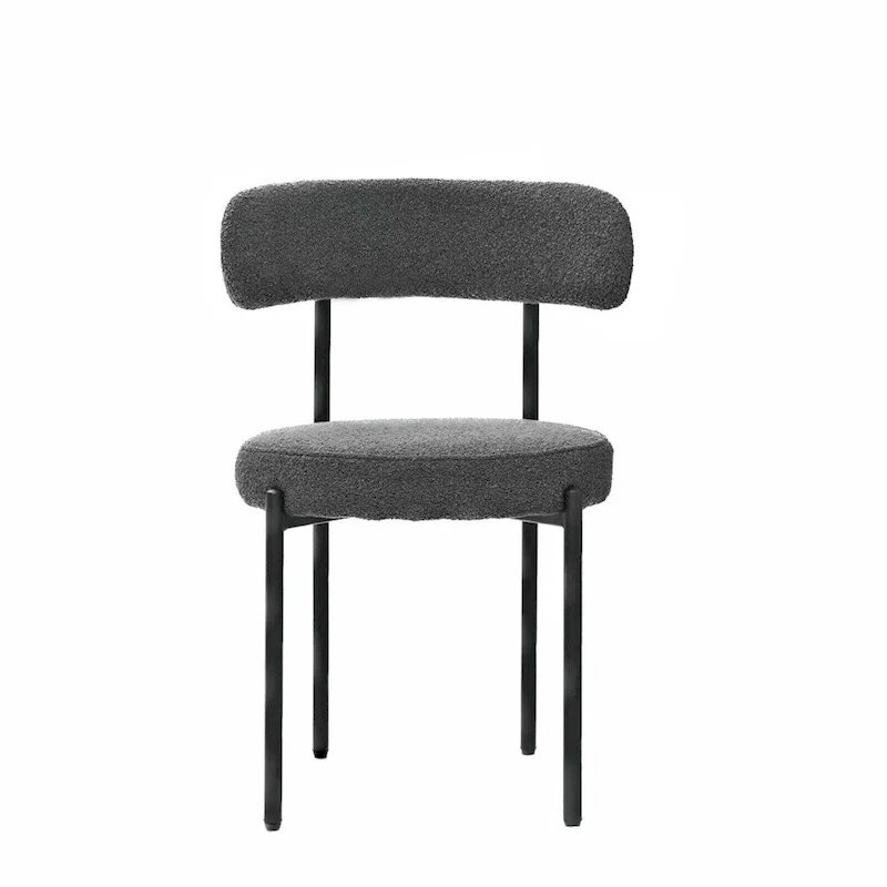 Boucle Dining Chairs,Mid-Century Modern Curved Backrest Chair,2 PCS