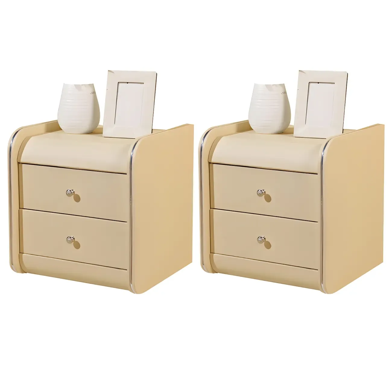 Stylish Narrow Faux Leather Bedside Table with 2 Drawers