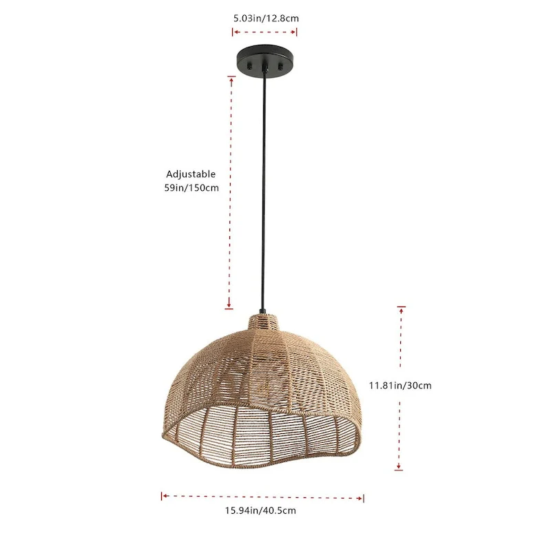 Farmhouse Brown 1-Light Woven Paper Rope Pendant Light