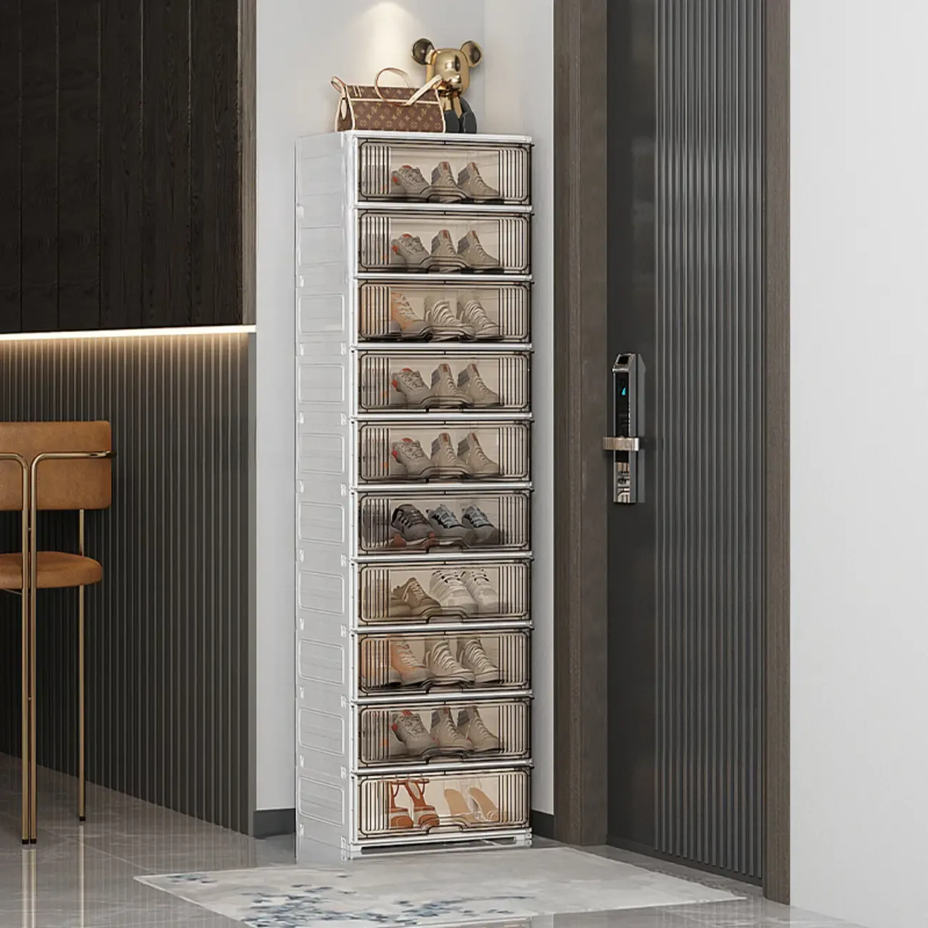 Durable Flip-up Glam Plastic Clear Shoe Boxes Stackable