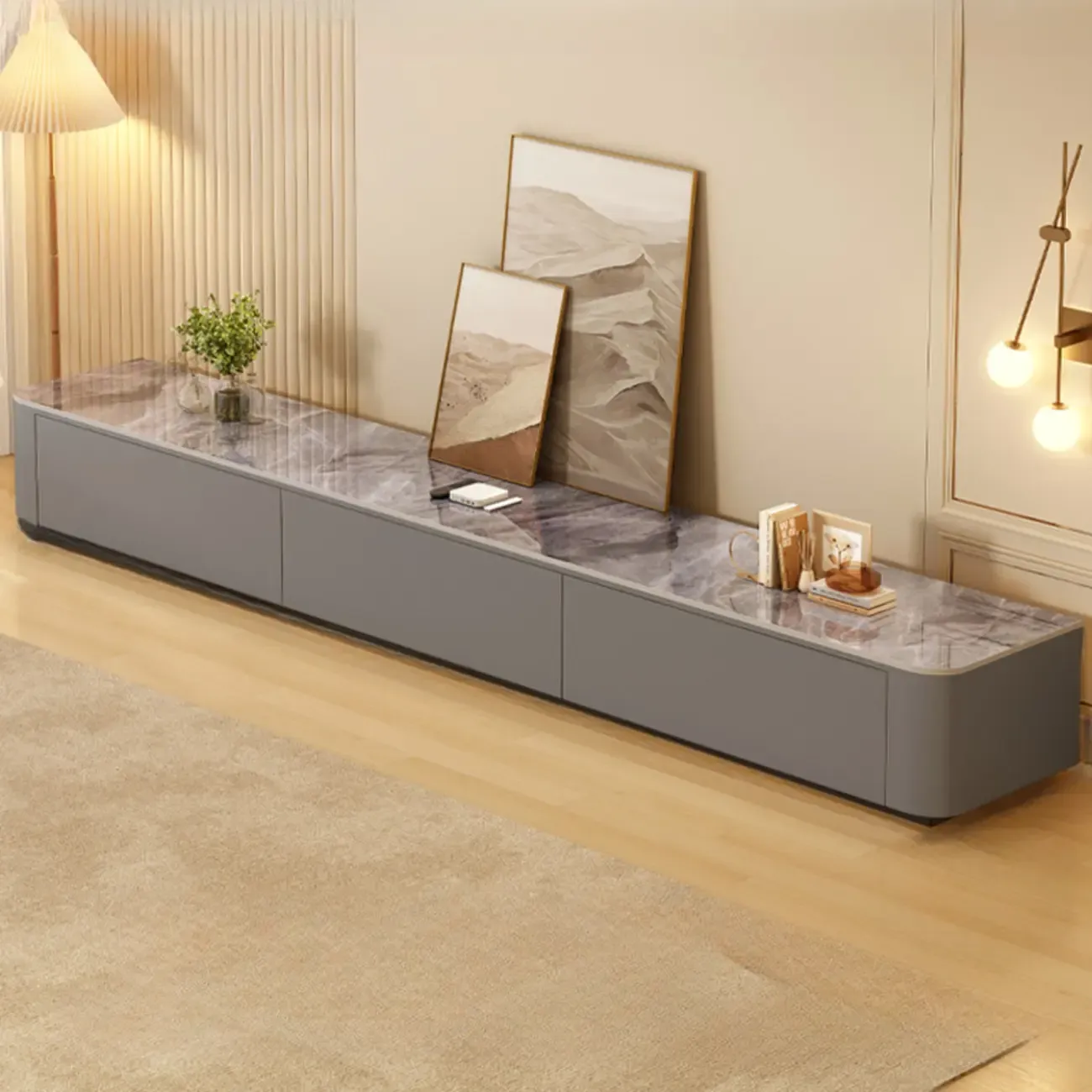 Modern Wooden TV Stand with Drawers and Cable Management