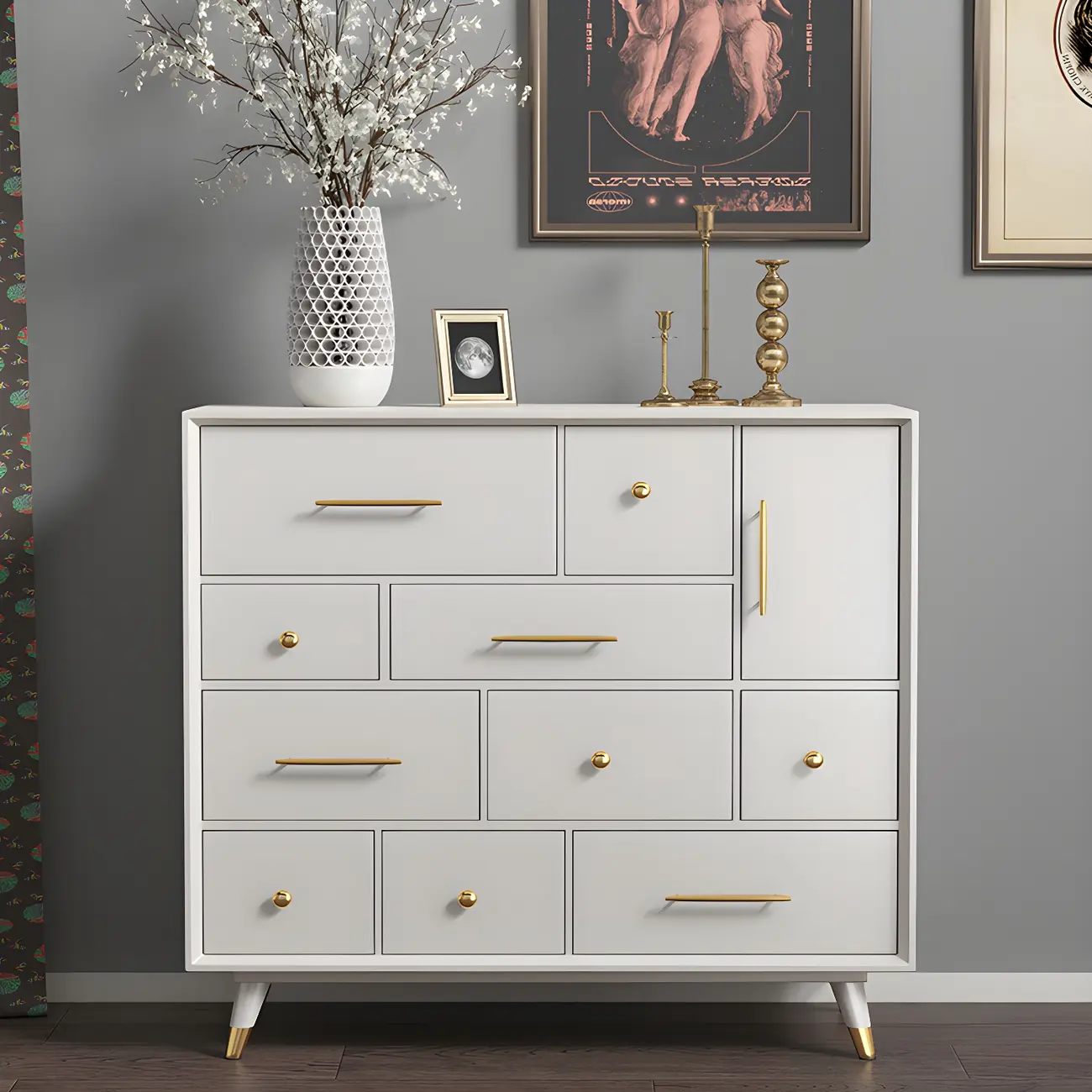 Glam Birch Wood Buffet Table with Multi-Drawers