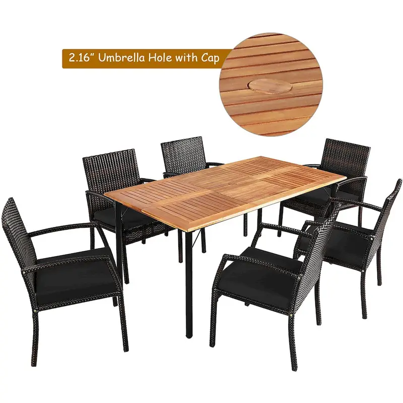 Costway 7PCS Patio Rattan Dining Chair Table Set with Cushion - See Details