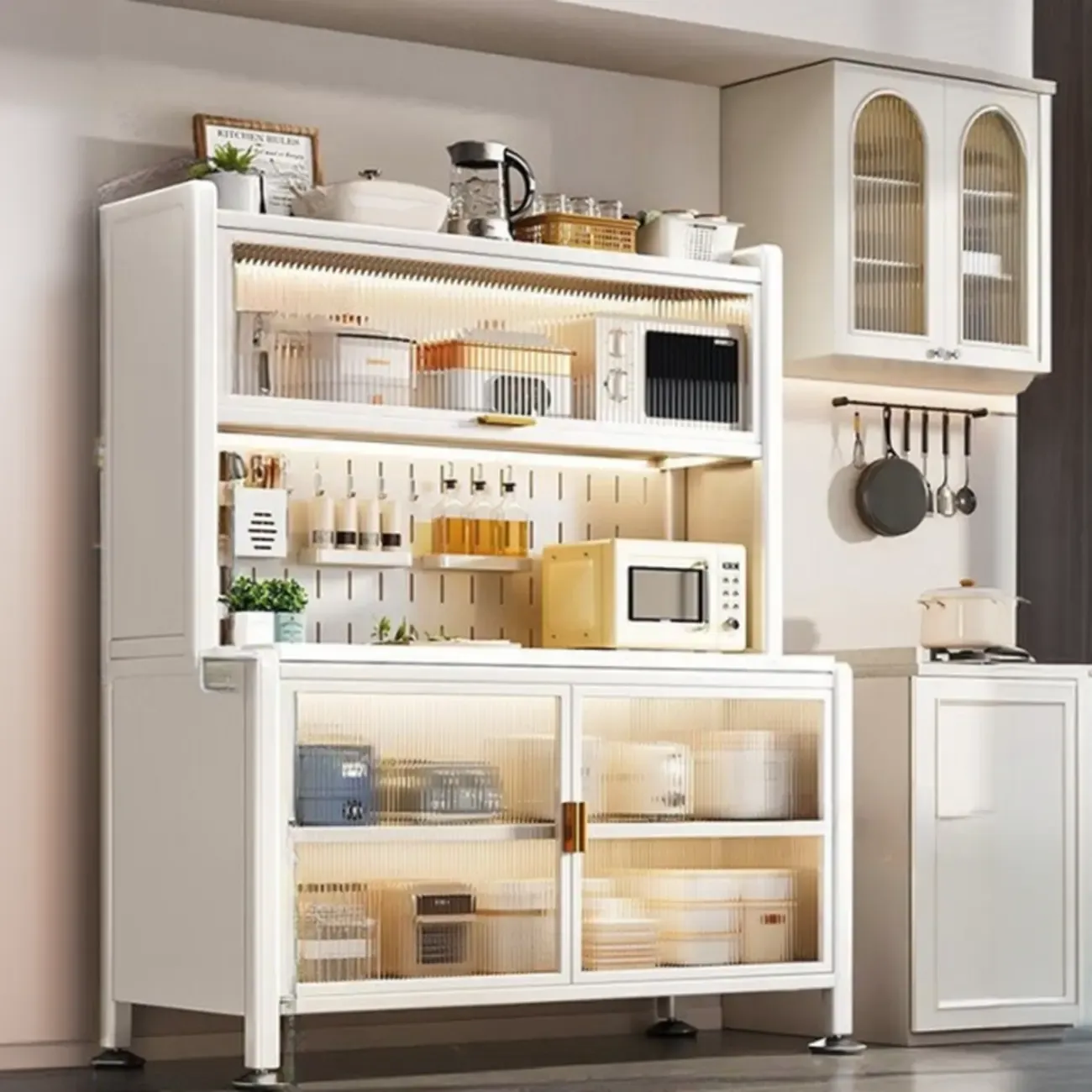 Modern Metal Buffet with Stone Countertop Narrow Design